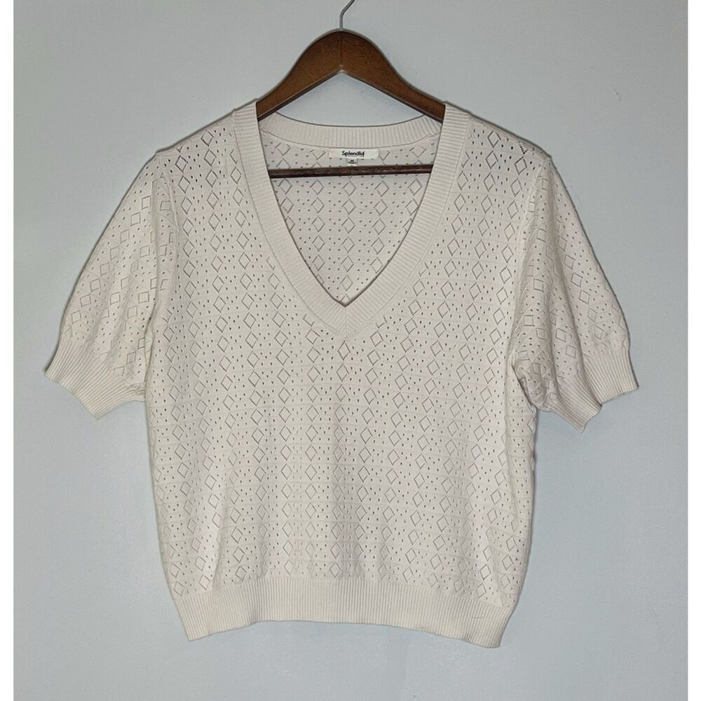 Splendid Sadie Short Sleeve Open Knit Sweater Size Medium - Picture 3 of 5